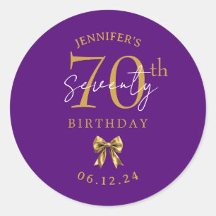 Sticker Rond Nœud Papillon Coquette Or 70e Anniversaire Violet