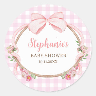Sticker Rond Nœud papillon Coquette rose Gingham