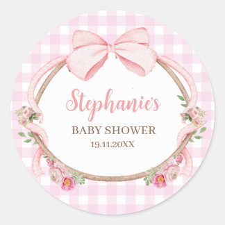Sticker Rond Nœud papillon Coquette rose Gingham