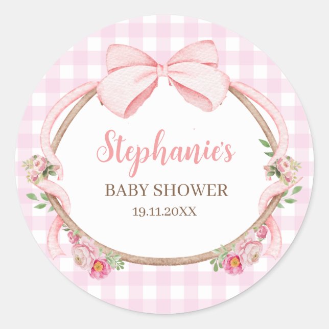 Sticker Rond Nœud papillon Coquette rose Gingham (Devant)