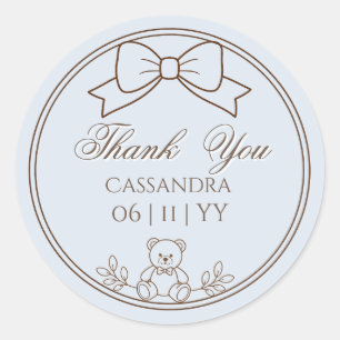 Sticker Rond Nœud papillon personnalisé ours en peluche gris bl