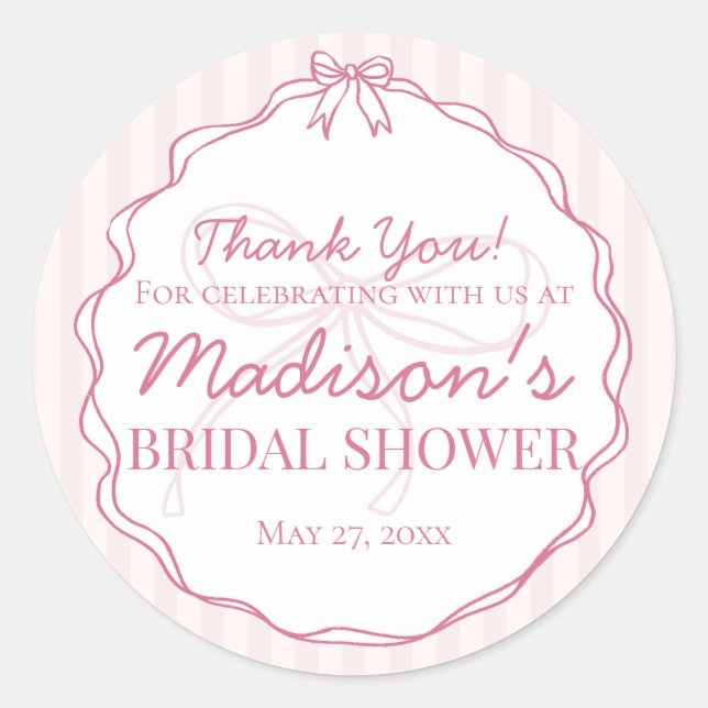 Sticker Rond Nœud Papillon Rose Pastel Faveur de Mariage (Devant)