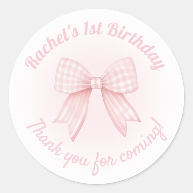 Sticker Rond nœud rose gingham merci d'être venu (Devant)