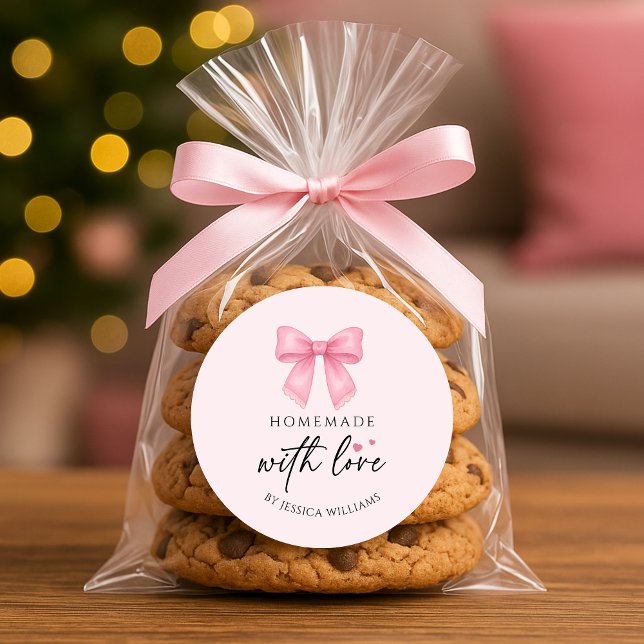 Sticker Rond Nœud Rose Mignon Coquette Articles faits maison (Cute Pink Bow Coquette homemade Goods Classic Round Sticker)