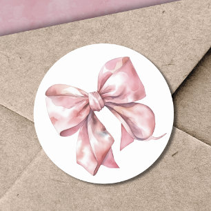 Sticker Rond Nœud Rose Simple pour Mariage ou Baby Shower