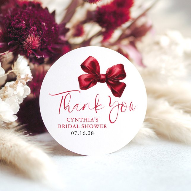 Sticker Rond Noeud Rouge Foncé Favorise Remerciements pour une  (Red Bow Thank You Stickers)