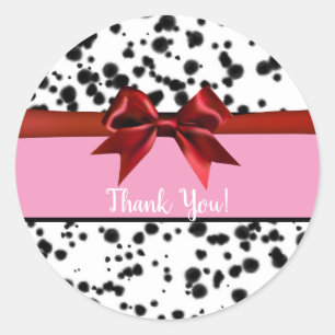 Sticker Rond Nœud Rouge Rose Taches Noires de Dalmatien Fête d'
