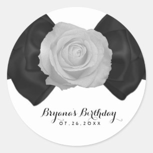 Sticker Rond Nœud ruban noir et rose blanche élégant cadeau per