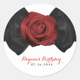 Sticker Rond Nœud ruban noir et rose rouge élégant cadeau perso