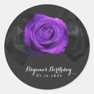 Sticker Rond Nœud ruban noir & Rose violette TOUTE COULEUR Élég