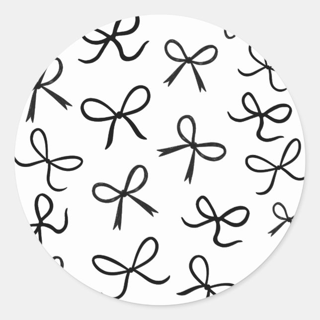 Sticker Rond Nœuds Noirs Petits Mignons Tendance Blanc (Devant)