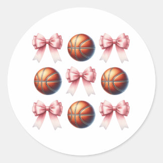 Sticker Rond Nœuds roses tendance et design ballons de basket