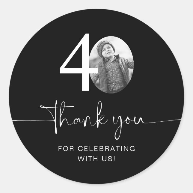 Sticker Rond Noir 40e anniversaire Merci (Devant)