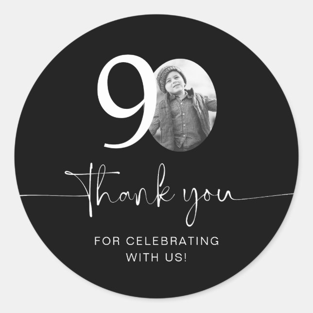 Sticker Rond Noir 90e anniversaire Merci (Devant)