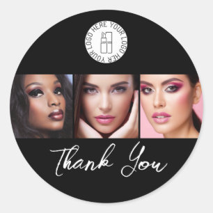 Sticker Rond Noir Blanc 3 Photo Maquillage Logo Merci Classique