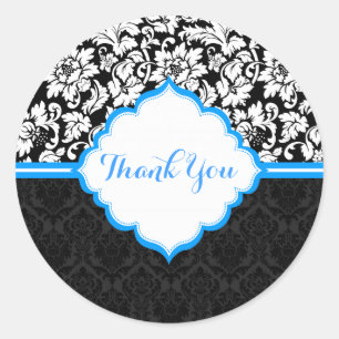 Sticker Rond Noir Blanc & Bleu Vintage Damas florales