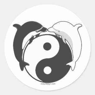 Sticker Rond Noir/blanc de dauphins de Yin Yang