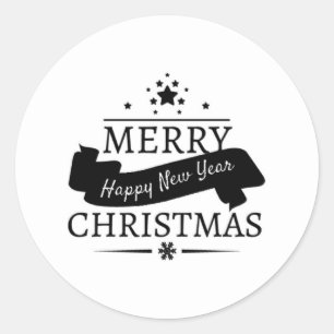 Sticker Rond Noir Blanc Joyeux Noël Et Une Bonne Année