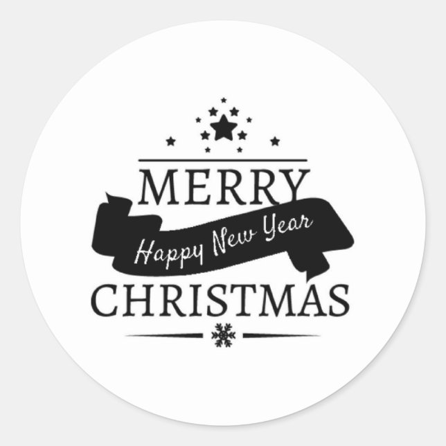 Sticker Rond Noir Blanc Joyeux Noël Et Une Bonne Année (Devant)