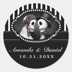 Sticker Rond Noir Blanc Mariage Skeletons Noms de bandes Arrond