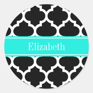Sticker Rond Noir Blanc Marocain #5 Brt Nom Aqua Monogramme