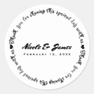 Sticker Rond Noir & Blanc Moderne Chic Merci Mariage Faveur