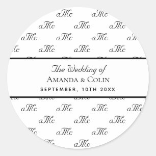 Sticker Rond Noir blanc monogramme deux initiales mariage