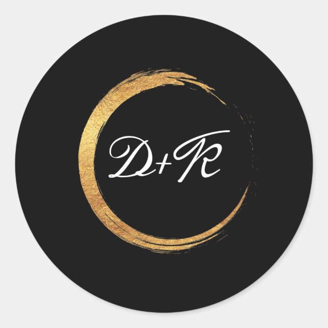 Sticker Rond Noir Blanc Monogramme Or Anneaux Initiales M minim (Devant)