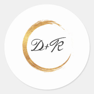 Sticker Rond Noir Blanc Monogramme Or Anneaux Initiales Minimal