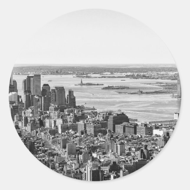 Sticker Rond Noir blanc New York City Skyline (Devant)