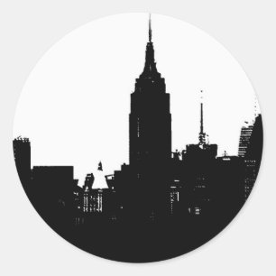 Sticker Rond Noir blanc New York Silhouette