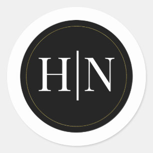 Sticker Rond Noir Blanc Or moderne minimal mariage élégant