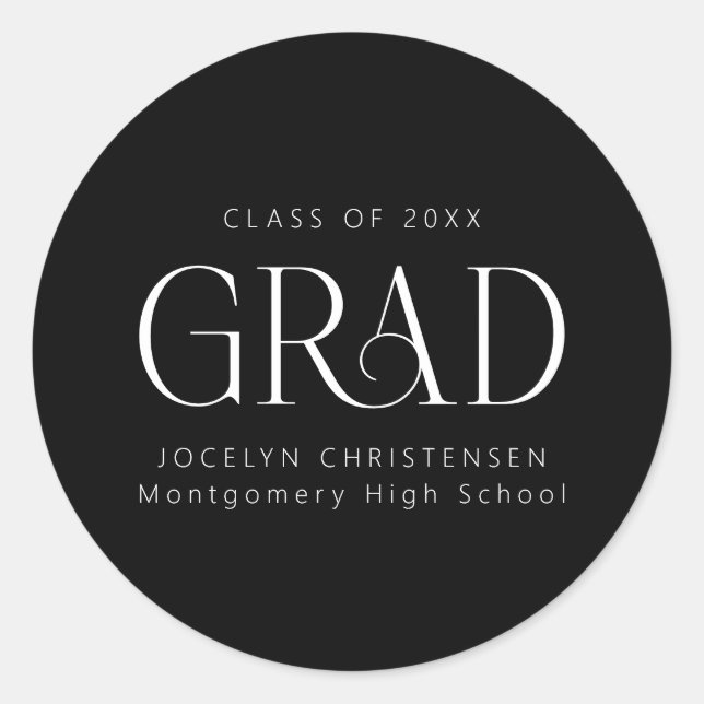 Sticker Rond Noir Blanc Personnalisé Moderne Gradué (Devant)