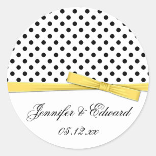 Sticker Rond Noir Blanc Pois Jaune Enregistrer La Date