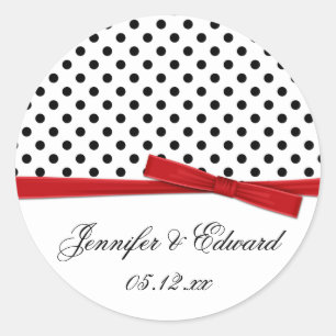 Sticker Rond Noir Blanc Pois Rouge Enregistrer la date