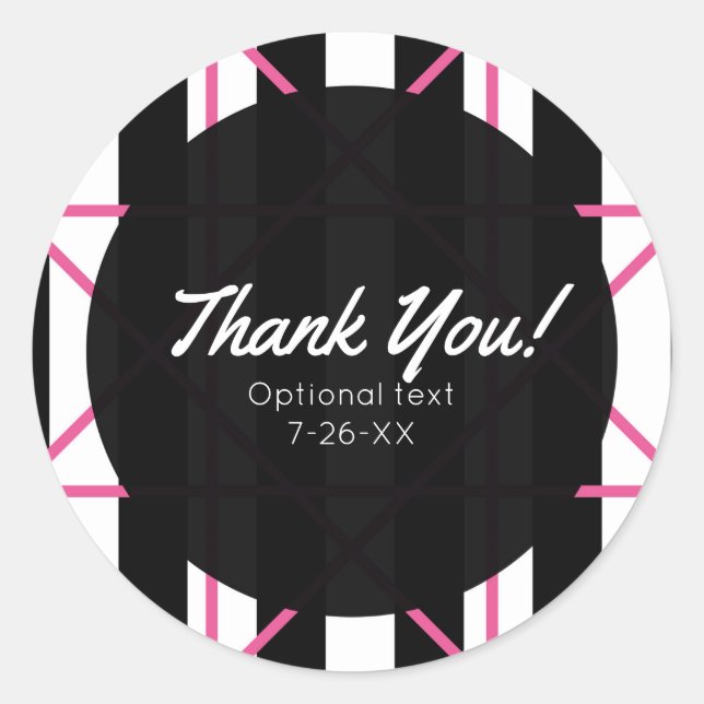 Sticker Rond Noir Blanc & Rose Chic Mignon Géométrique Moderne (Devant)