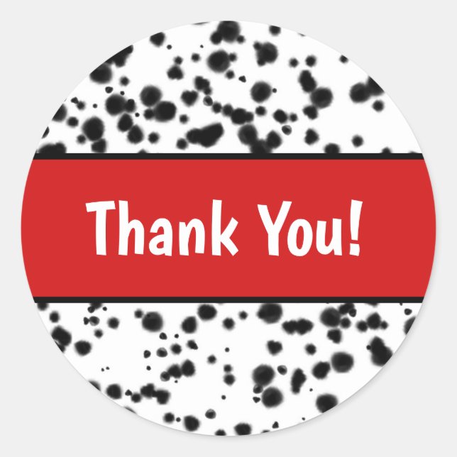 Sticker Rond Noir Blanc Rouge Dalmatien Spots Anniversaire (Devant)
