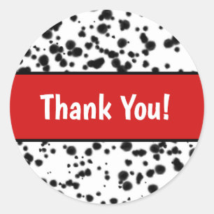Sticker Rond Noir Blanc Rouge Dalmatien Taches Fête d'anniversa