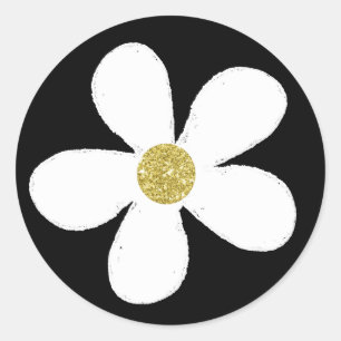 Sticker Rond Noir Blanc Simple Maisy Or