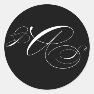 Sticker Rond Noir Blanc Trois premiers monogrammes Enveloppe Sc