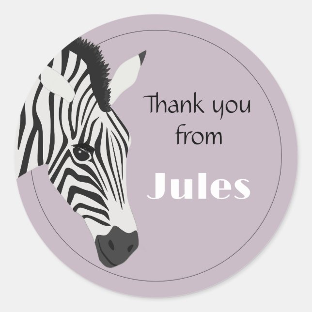 Sticker Rond Noir blanc Zèbre Merci rose (Devant)