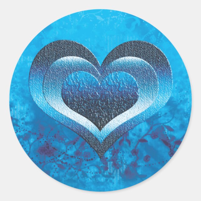 Sticker Rond Noir bleu coeur (Devant)