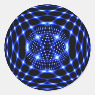 Sticker Rond Noir bleu néon fractal