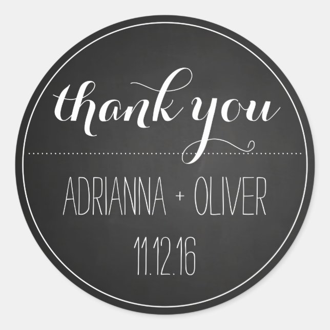 Sticker Rond Noir Chalkboard Vintage Wedding (Devant)