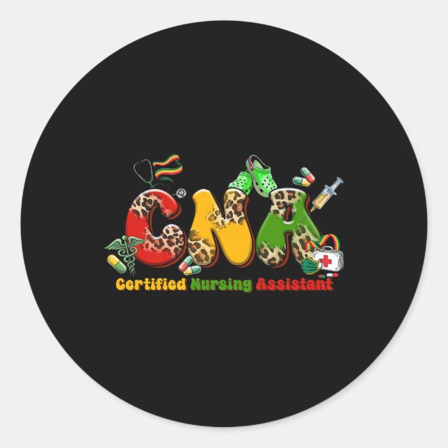 Sticker Rond Noir Cna Graduation Certifiée Infirmière Istant Bl (Devant)