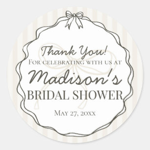 Sticker Rond Noir Coquette Nœud Beige Cadeau de Fête de Mariage