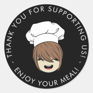 Sticker Rond Noir Cuisine Mignonne Merci Commande Alimentaire