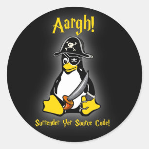Sticker Rond Noir d'autocollant de pirate de pingouin de Linux