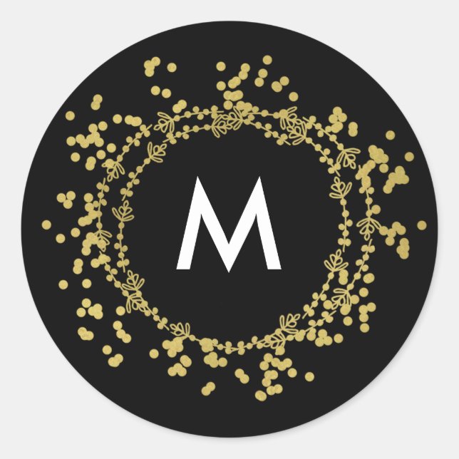 Sticker Rond Noir de Noël Monogram Gold (Devant)