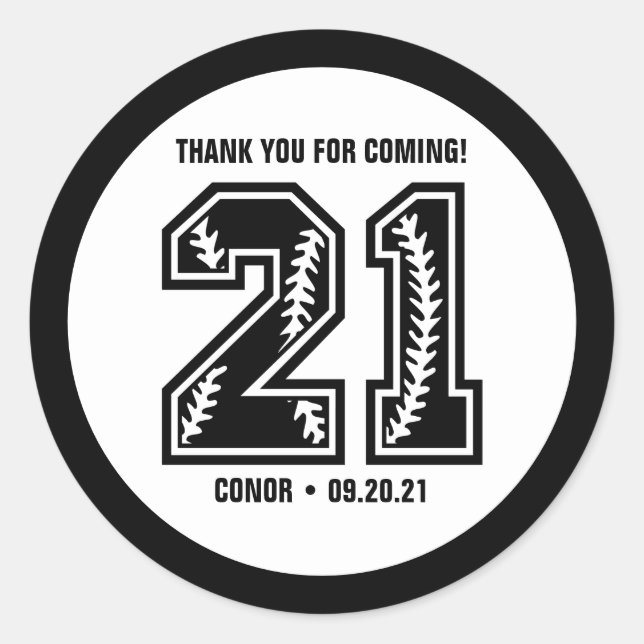 Sticker Rond Noir et blanc 21e anniversaire Merci (Devant)